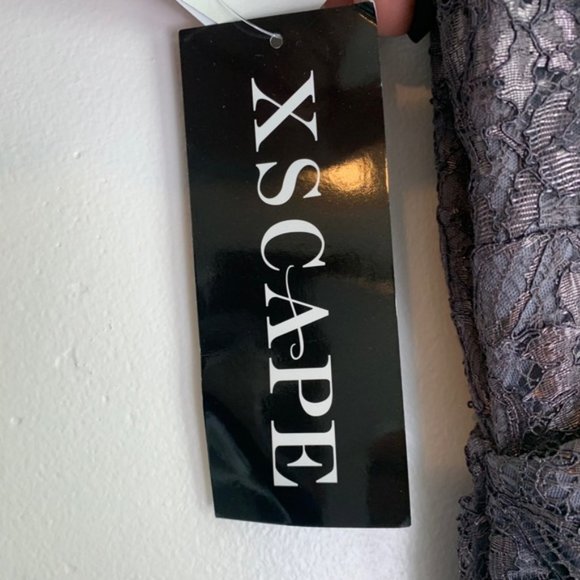 NWT Xscape Gray Ruffle Avant Garde Lace Dress - Picture 4 of 6